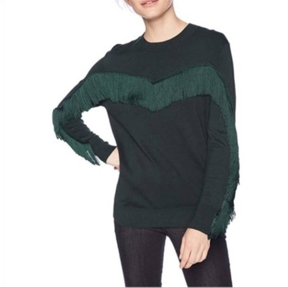 Ted Baker Green Tassel Fringe Chevron Crewneck Sweater Womens Size 3 Medium